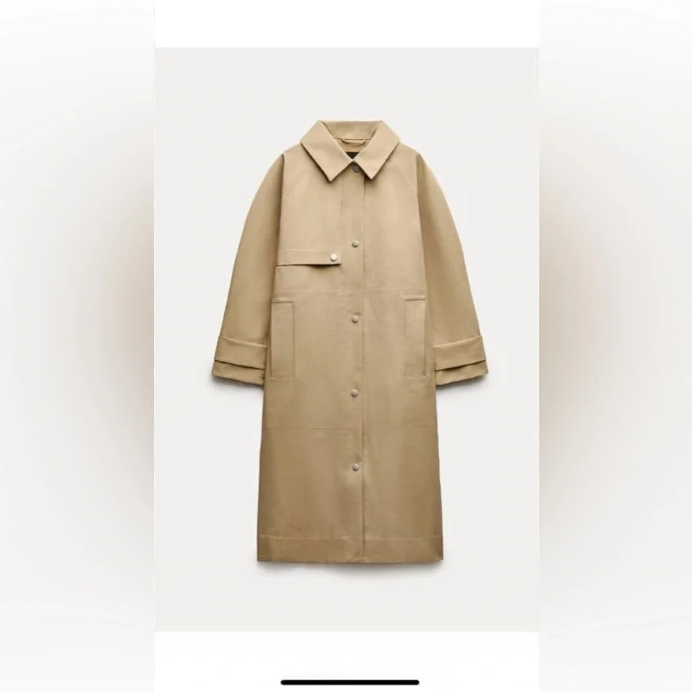 NWT Zara Collection Straight Water Resistant Minimalist Beige Trench Coat L - Picture 3 of 13